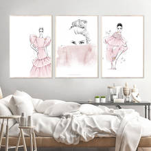 Pink Paris Fashion Girl Dress Scarf Wall Art Canvas Painting Nordic Posters And Prints Wall Pictures For Living Room Salon Decor 2024 - buy cheap