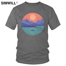 Мужская футболка в винтажном стиле с изображением озера, мирное отражение, Ретро футболка с рисунком закат, короткий рукав, хлопковая Футболка с графическим принтом, модная трендовая одежда 2024 - купить недорого