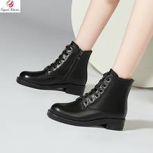 Botas cortas para Mujer estilo Martin de cuero genuino con punta redonda, botines, calzado informal, para invierno 2024 - compra barato