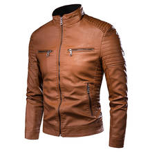 Jaqueta masculina de couro estilo vintage, casaco casual para homens com zíper e bolso para motociclista 2024 - compre barato