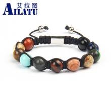 Ailatu New Eight Planets Beaded Macrame Bracelet Natural Mix Stones Universe Yoga Chakra Solar Jewelry Stainless Steel Logo 2024 - buy cheap