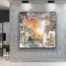 Ручная роспись, 3d толстая картина маслом на холсте, абстрактное озеро, пейзаж, настенное искусство для гостиной, современные абстрактные картины 2024 - купить недорого