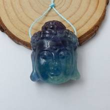Hot Sale 1Pcs Natural Stone Flourite Carved Buddha Head Side Drilled Necklace Pendant 31x24x14mm 20.9g 2024 - buy cheap