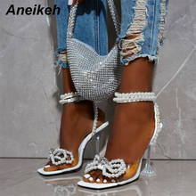 Aneikeh-Sandalias de tacón de aguja para mujer, calzado elegante y dulce con nudo de mariposa, ostentoso, con cuentas, para fiesta, 2021 2024 - compra barato