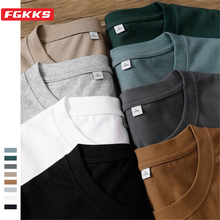 FGKKS-Camiseta de algodón de Color sólido para hombre, camisetas de cuello redondo, camisetas de alta calidad, 2021 2024 - compra barato