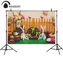 Allenjoy-fondo fotográfico de decoración de primavera y Pascua para estudio fotográfico, corona de flores, conejo, valla de madera, photogrphy para bebé 2024 - compra barato
