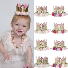 Детская шляпка с украшением для 1-го дня рождения, Детская шляпка с украшением в виде розовой короны для мальчиков и девочек на день рождения и первый день рождения 2024 - купить недорого