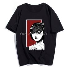 Men Clothes  Junji Ito Print Man's T-shirt Harajuku Short Streetwear Aesthetic Clothes Anime Shirt Cotton Black Tshirt 2024 - buy cheap