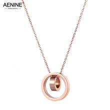 AENINE-collares con colgante de doble círculo para mujer, de acero inoxidable, oro rosa, 24 pulgadas, cadena larga para suéter, AN18235 2024 - compra barato