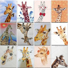 Quadrado completo redondo pintura diamante animal girafa 5d diy diamante bordado ponto cruz strass mosaico arte da parede decoração casa 2024 - compre barato