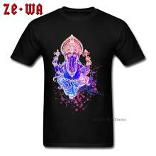 Ganesha T-shirt Men Cool T Shirt Elephant God Printed On Mens Clothes Indian God Design Watercolor Tops Cotton Tees Black 2024 - buy cheap