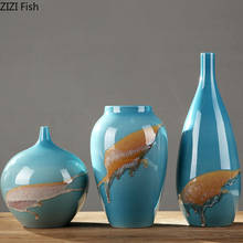 Vaso chinês para decoração de casa, vaso de cerâmica, vida marinha, pintura abstrata, artesanato, decoração de mesa, vaso de flores secas, decoração de mesa 2024 - compre barato