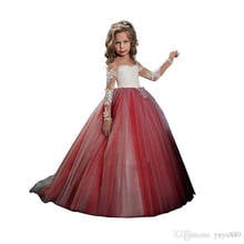 Vestidos de flores para niñas, vestidos de flores para bodas de manga larga, cuello de Joya, abalorios, volantes, vestidos de desfile para niños, vestidos de graduación de princesa 2024 - compra barato