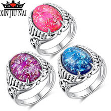 Anillos de prata 925 anel unissex de opala de fogo, anel vintage big ocean azul/rosa/roxo para mulheres e homens anel antigo de arco-íris oval prata 925 2024 - compre barato