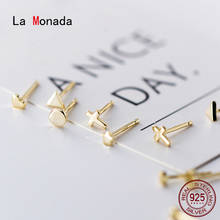 La Monada-pendientes geométricos de Plata de Ley 925 para mujer, joyería fina minimalista, aretes de tuerca, plata 925 coreana 2024 - compra barato