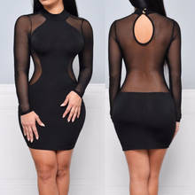 Women Mesh Patchwork See Through Sexy Dress Female Long Sleeve Slim Bodycon Mini Dresses Party Club Clothes Vestido Dropshipping 2024 - buy cheap