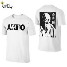 Camiseta masculina aikido sankyo morihei ueshiba, camisa clássica de algodão orgânico para lazer, gola redonda 2024 - compre barato