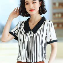 Korean Style Women Spring Summer Chiffon Blouses Shirts Lady Casual Peter Pan Collar Polka Dot Printed Blusas Tops DF2827 2024 - buy cheap