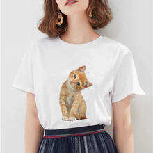 Plus Size S-3XL Lovely Cat Letter Print T Shirt Women O Neck Short Sleeve Summer T-Shirt Tops Casual Tshirt Harajuku Kawaii Tee 2024 - купить недорого