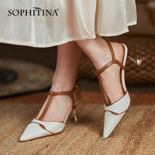 SOPHITINA Color-blocking Women's Sandals Classic T-shaped Narrow Band Stiletto Shoes Pointed Cover Toe Hollow Female Shoes AO787 2024 - buy cheap