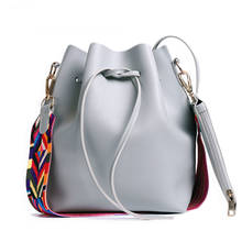 Новинка 2019, женская сумка с цветным ремешком, женская сумка-мешок из искусственной кожи, сумки на плечо, брендовые дизайнерские женские сумки-мессенджеры через плечо 2024 - купить недорого