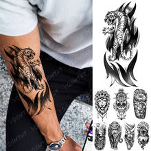 Tatuagem adesiva temporária, arte corporal de braço, de chamas e flash de tigre, leão lobo, caveira, para homens e mulheres 2024 - compre barato