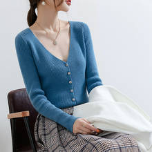 Lã de caxemira alta qualidade, feminino, elástico, gola v, suéter 100%, primavera, outono, roupas de meninas quentes, malha macia, 16 cores 2024 - compre barato