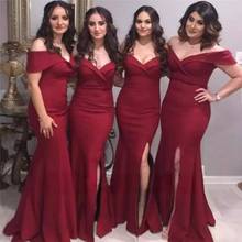 Wine red Mermaid Off the Shoulder Bridesmaids Dresses Long Wedding Party Dress Plus Size Party Maid of Honors Bridesmaids Dress 2024 - buy cheap