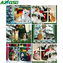 AZQSD-Kits completos pintura de diamantes Navidad gato cuadro de punto de cruz de diamantes de imitación bordado Animal mosaico decoración del hogar 2024 - compra barato