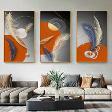 Carteles e impresiones de plumas abstractas, decoración del hogar, imágenes nórdicas, naranja y rojo, arte de pared, pintura en lienzo para sala de estar y dormitorio 2024 - compra barato