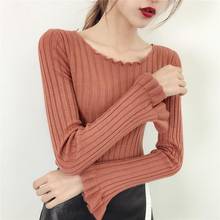 pullovers sweater woman Slim Tops fashion Long sleeve sweaters women 2020 winter Lotus leaf O-neck Bottom casual Ladies Jumper 2024 - buy cheap