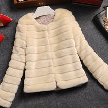 Casaco feminino de pele de grama, jaqueta feminina pele sintética plus size com listras 2024 - compre barato