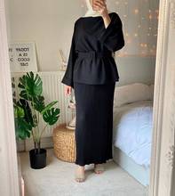 Ramadan 2 Piece Women Muslim Sets Pleated Skirt Dress Turkey Abaya Dubai Eid Mubarak Islam Kaftan De Moda Musulmana Ensembles 2024 - buy cheap