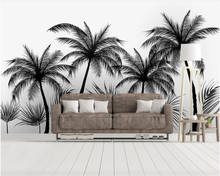 Papel tapiz personalizado blanco y negro, bosque tropical, árbol de coco, Fondo de TV de estilo europeo, papel tapiz de pared para paredes 3 d 2024 - compra barato