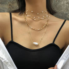 SHIXIN Multi Layer Chain Baroque Imitation Pearl Pendant Necklace for Women Gold Color Long Necklace Female Trendy Jewelry Gifts 2024 - buy cheap