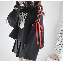 Sudadera con capucha de Lolita para mujer, camisa de manga larga con cordones estilo Anime Harajuku japonés, Tops de calle Punk de Chica oscura 2024 - compra barato