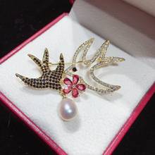 Boutique copper micro-set natural freshwater pearl swallow brooch pin pearl brooch high-end craft 2024 - buy cheap