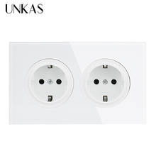 UNKAS 146 Crystal Tempered Pure Glass Panel 16A Double EU Standard Wall Power Socket Grounded With Child Protective Lock 2024 - buy cheap