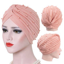 2020 cotton solid folds pearl muslim turban scarf  women islamic inner hijab caps Arab wrap head  femme musulman turbante mujer 2024 - buy cheap