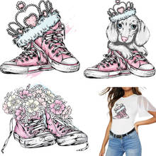 Coroa sapatos de ferro em remendos flores transferência de calor encaixes em roupas adesivos térmicos diy camiseta jaqueta remendo listras em roupas 2024 - compre barato