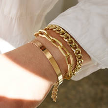 Conjunto de pulseras de cadena cubana para mujer, brazaletes con dijes de Color dorado grueso, estilo bohemio, Miami, 3 uds. 2024 - compra barato