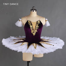 Vestido de bailarina profissional de veludo estirada, tutu com camada de tule rígido, bailarina, roupa para performance, bll061 2024 - compre barato