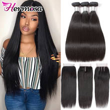 Hermosa Straight Hair Bundles With Closure Brazilian Hair Weave Bundles 3/4 Bundles With Closure Hermosa Remy Hair Natural Color 2024 - buy cheap