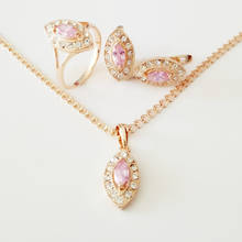 Trendy Luxurious Wedding Jewelry Sets Rose Gold Color Jewelry New Fashion Pink Women Necklace and Earring and Ring Jewelry Sets 2024 - buy cheap