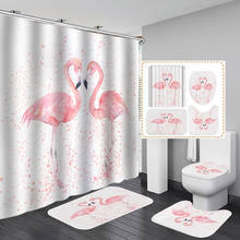 Valentine's Day Shower Curtain Pink Crane Bathroom Curtains Non-slip Rugs Toilet Cover Carpet Bath Mats Set Home Decoration 2024 - buy cheap