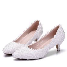 Women High Heels Shoe Lace Pointed Toe Thin Heels 5.5CM white Female Pumps Shallow Mouth Women Shoes 2024 - buy cheap