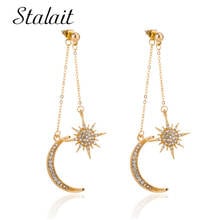 New Vintage Moon Star Drop Earrings Jewelry Gold Color Rhinestones Crescent Star Earrings for Women 2024 - buy cheap