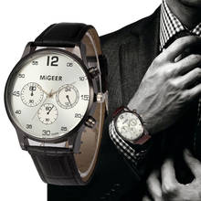 MIGEER часы мужские роскошные Ретро дизайн кожаный ремешок часы Аналоговые сплав кварцевые наручные часы Relogio Masculino Reloj Hombre 2024 - купить недорого
