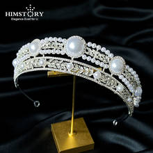 Himstory-tiara redonda grande para casamento, coroa de pérola, acessório para cabelo, noivado, para mulheres, damas de honra, arco 2024 - compre barato