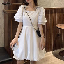 Sukienki-Vestido corto femenino de gasa con manga abombada para verano, minivestido elegante de Estilo Vintage para mujer, cuello cuadrado, color blanco, 14556 2024 - compra barato